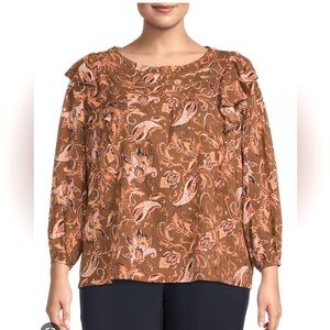 NEW Terra & Sky Women's Plus Size 2X 20W-22W Ladder Trim Ruffle Blouse Floral